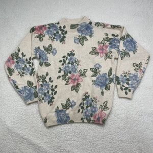 Vintage OHI Floral Sweater Silk Angora Lambswool Womens Large Cottage Classic